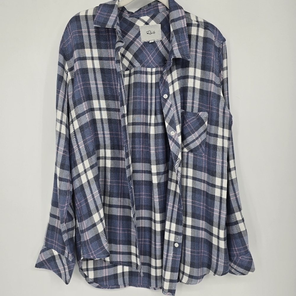 Rails blue pink plaid button down long sleeve shirt size Large